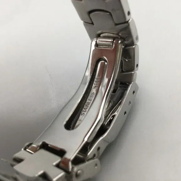 Bulova Marine Star Watch Women 26mm Silver Tone Date 2002 New Battery 6.75"